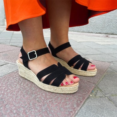Sandalias negras cuña baja NORA ✓ Alpargatas Luisa Toledo