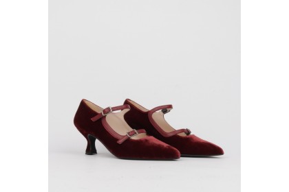 Burgundy velvet heel shoes double bracelet NURIA ✓ Luisa Toledo