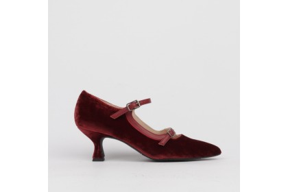 Burgundy velvet heel shoes double bracelet NURIA ✓ Luisa Toledo