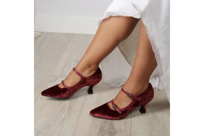 Burgundy velvet heel shoes double bracelet NURIA ✓ Luisa Toledo