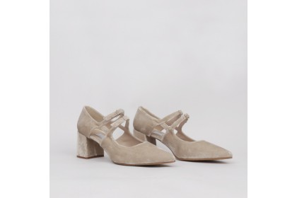 Zapato terciopelo taupe tacón ancho CLARISA | LUISA TOLEDO