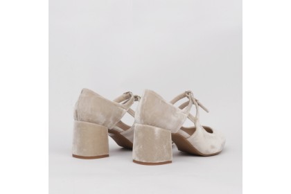 Zapato terciopelo taupe tacón ancho CLARISA | LUISA TOLEDO