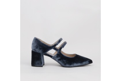 Zapato terciopelo azul tacón ancho CLARISA | LUISA TOLEDO