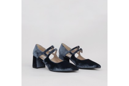 Zapato terciopelo azul tacón ancho CLARISA | LUISA TOLEDO