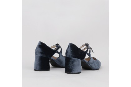 Zapato terciopelo azul tacón ancho CLARISA | LUISA TOLEDO