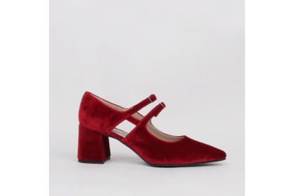 Zapato terciopelo burdeos tacón ancho CLARISA| LUISA TOLEDO