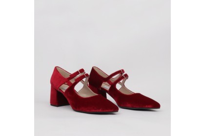 Zapato terciopelo burdeos tacón ancho CLARISA| LUISA TOLEDO