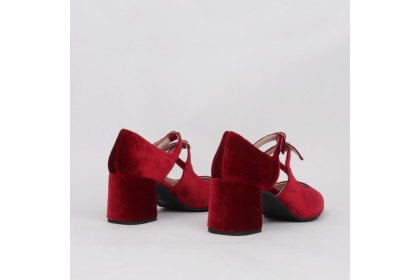 Zapato terciopelo burdeos tacón ancho CLARISA| LUISA TOLEDO