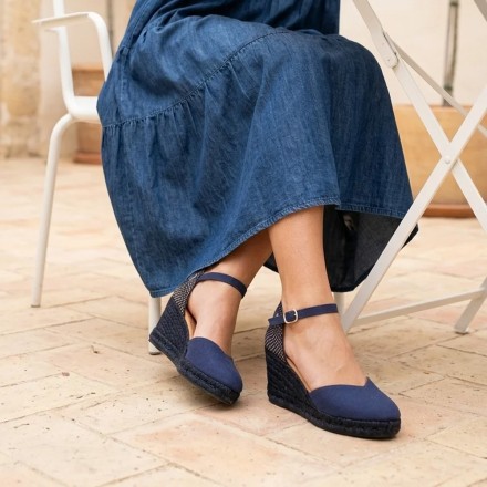 Blue espadrilles LT - Esparto wedges 7 cm. CATALINA