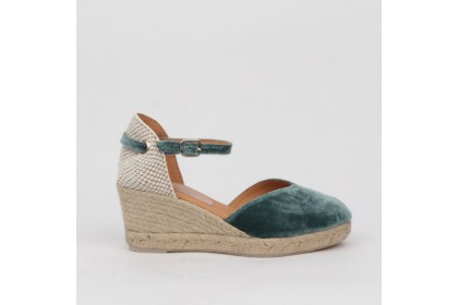 Alpargatas mujer en terciopelo aqua - Cuñas esparto cómodas