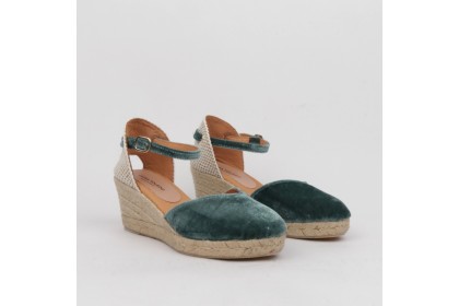 Alpargatas mujer en terciopelo aqua - Cuñas esparto cómodas