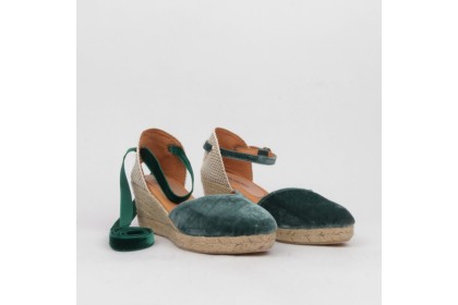 Alpargatas mujer en terciopelo aqua - Cuñas esparto cómodas