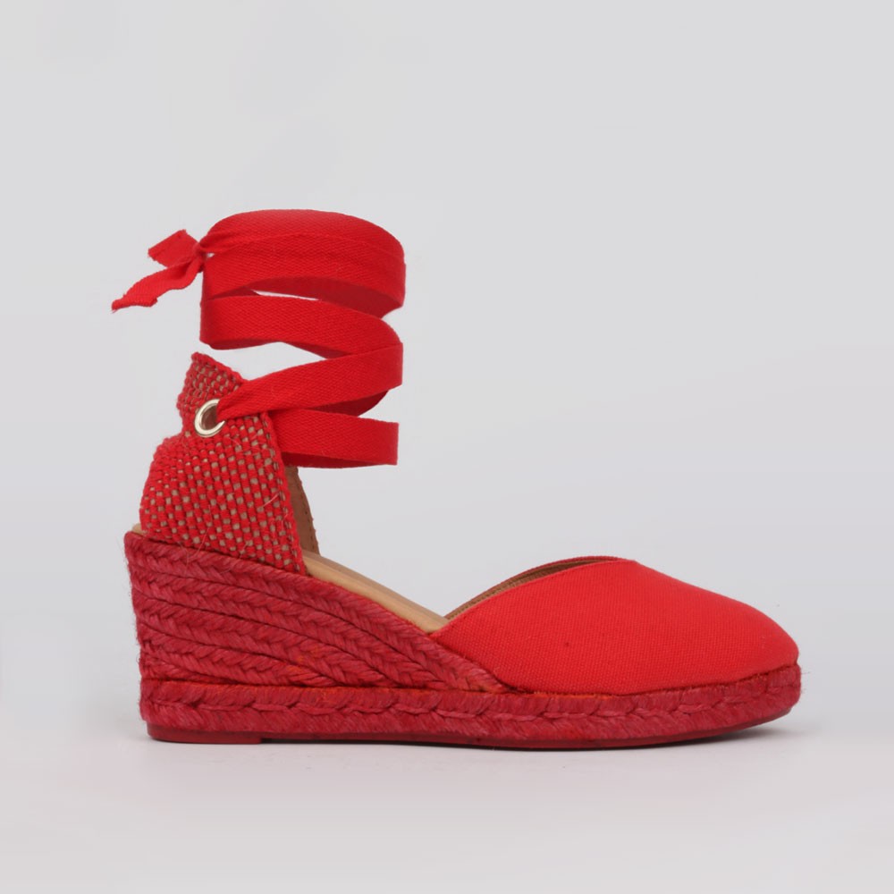 Alpargatas CATALINA LT  - Cuñas esparto 7 cm. color rojo