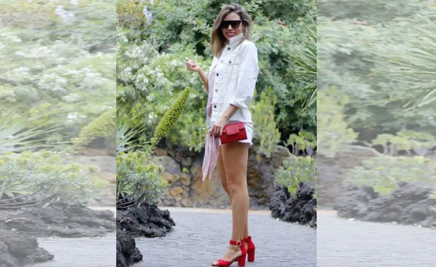 Victoria wears red sandals ANNA